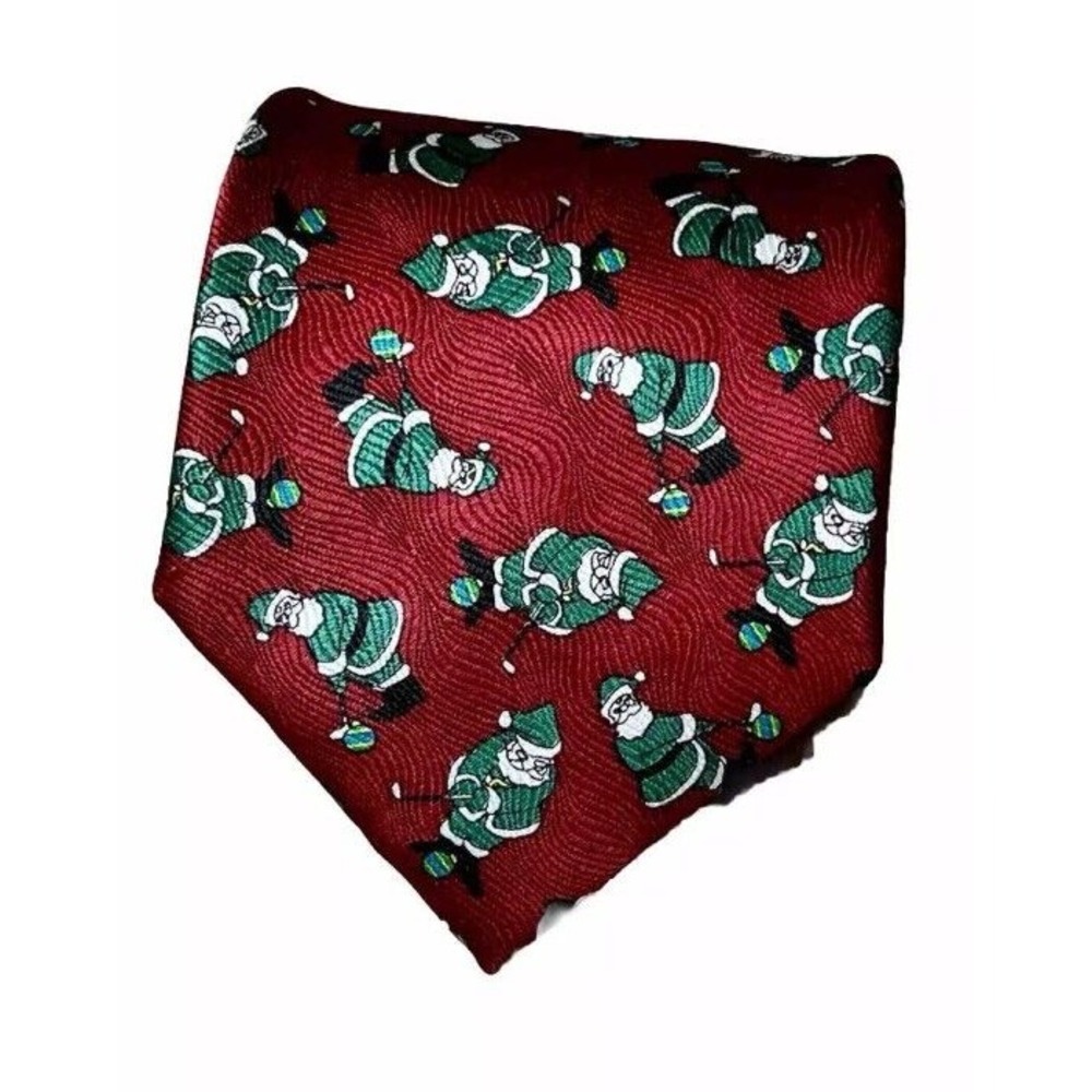Red Silk Christmas Santa Golf Tie Cape Cod Neckwear Mens Kitschy Festive Office